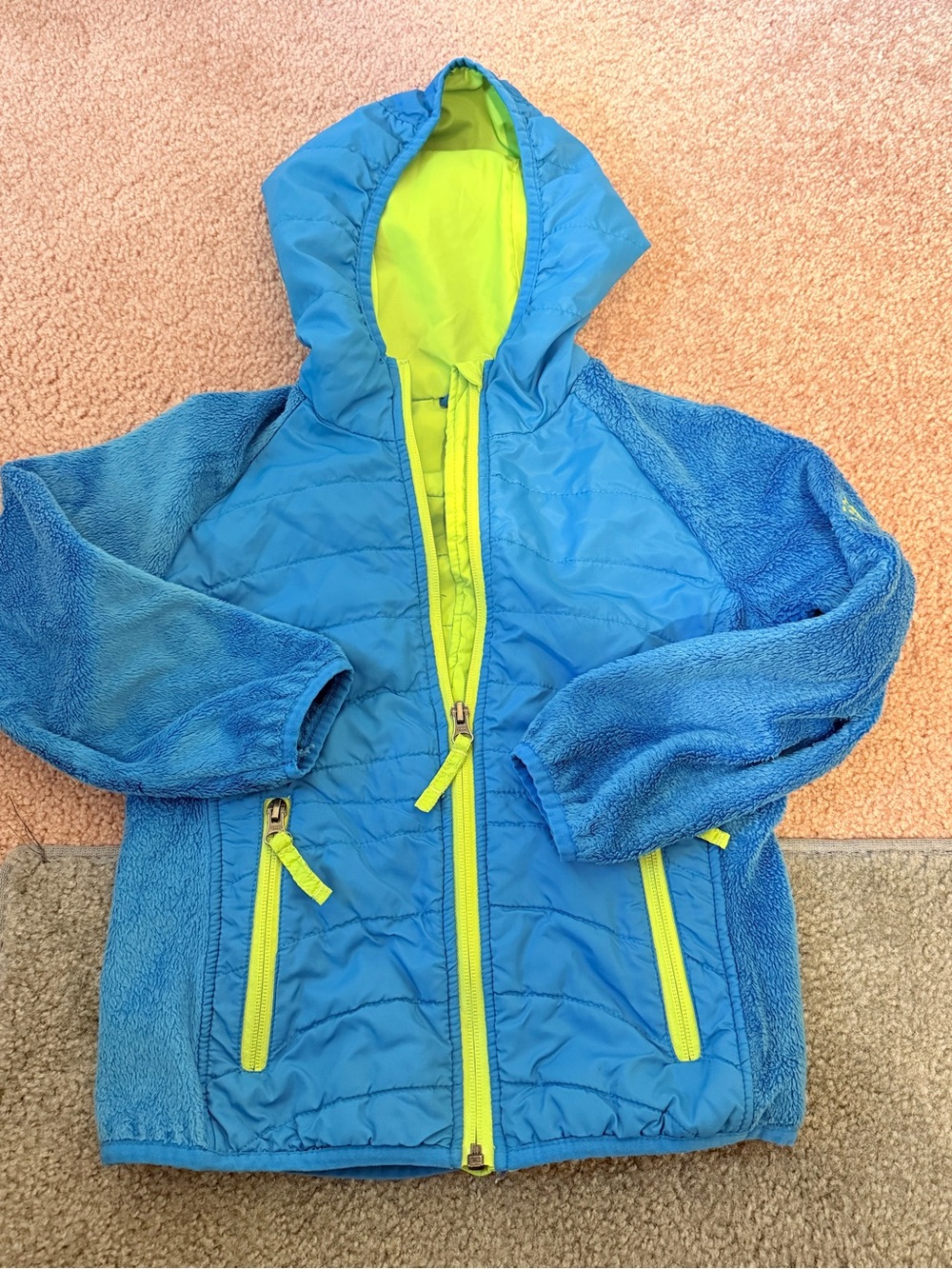 Snozu Blue and Lime Green Kids Jacket with Hood